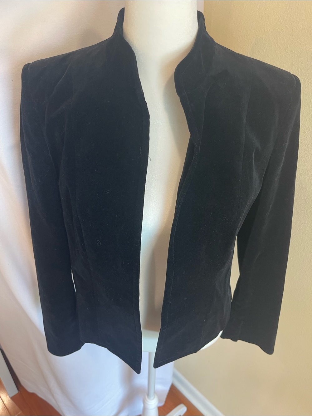 Vintage Black Velvet Evening Jacket Open Front Blazer Quiet Luxury Formal 10 P - Picture 9 of 16